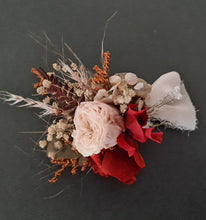 Load image into Gallery viewer, Rustic Groom's mini preserved peony buttonhole - orange & neutral - wedding