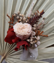 Load image into Gallery viewer, Rustic Groom's mini preserved peony buttonhole - orange & neutral - wedding