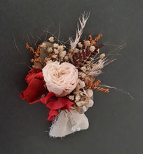 Load image into Gallery viewer, Rustic Groom's mini preserved peony buttonhole - orange & neutral - wedding
