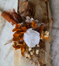 Load image into Gallery viewer, Rustic Groom's mini preserved peony buttonhole - terracotta & white - wedding