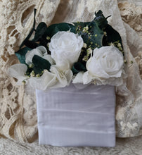Load image into Gallery viewer, Everlasting Groom's pocket flowers w mini preserved roses - dark green & white