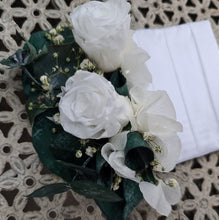 Load image into Gallery viewer, Everlasting Groom's pocket flowers w mini preserved roses - dark green & white