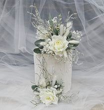 Load image into Gallery viewer, Frosty green & white / neutral double everlasting flowers cake topper