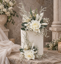 Load image into Gallery viewer, Frosty green & white / neutral double everlasting flowers cake topper
