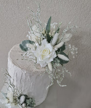 Load image into Gallery viewer, Frosty green & white / neutral double everlasting flowers cake topper