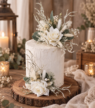 Load image into Gallery viewer, Frosty green & white / neutral double everlasting flowers cake topper