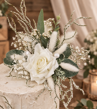 Load image into Gallery viewer, Frosty green & white / neutral double everlasting flowers cake topper