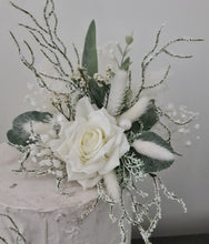 Load image into Gallery viewer, Frosty green & white / neutral double everlasting flowers cake topper