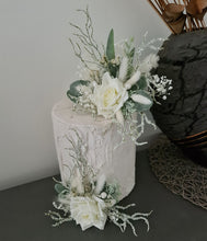 Load image into Gallery viewer, Frosty green & white / neutral double everlasting flowers cake topper