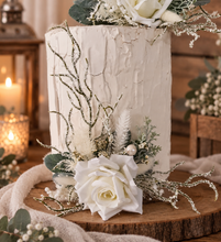 Load image into Gallery viewer, Frosty green & white / neutral double everlasting flowers cake topper