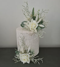 Load image into Gallery viewer, Frosty green & white / neutral double everlasting flowers cake topper