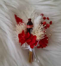 Load image into Gallery viewer, Preserved flowers fancy buttonhole with Coca Cola bottle – Groom, groomsmen, school formal – Style 1