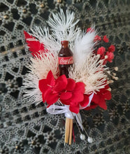 Load image into Gallery viewer, Preserved flowers fancy buttonhole with Coca Cola bottle – Groom, groomsmen, school formal – Style 1
