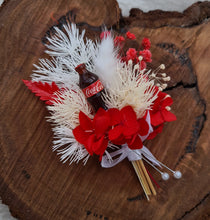 Load image into Gallery viewer, Preserved flowers fancy buttonhole with Coca Cola bottle – Groom, groomsmen, school formal – Style 1