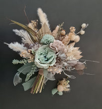 Load image into Gallery viewer, Everlasting flowers sage, olive and mint green Elopement set - Bridal bouquet and buttonhole