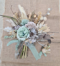 Load image into Gallery viewer, Everlasting flowers sage, olive and mint green Elopement set - Bridal bouquet and buttonhole