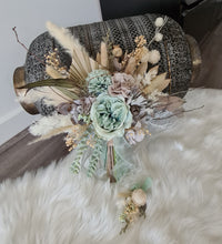 Load image into Gallery viewer, Everlasting flowers sage, olive and mint green Elopement set - Bridal bouquet and buttonhole