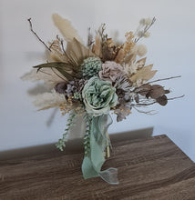 Load image into Gallery viewer, Everlasting flowers sage, olive and mint green Elopement set - Bridal bouquet and buttonhole
