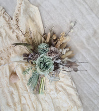 Load image into Gallery viewer, Everlasting flowers sage, olive and mint green Elopement set - Bridal bouquet and buttonhole