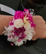 Load image into Gallery viewer, Fully preserved corsage in fuchsia, white & lemon colour