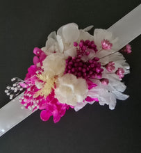 Load image into Gallery viewer, Fully preserved corsage in fuchsia, white & lemon colour
