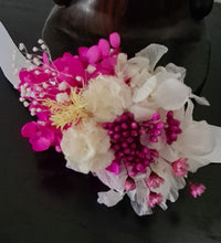 Load image into Gallery viewer, Fully preserved corsage in fuchsia, white & lemon colour