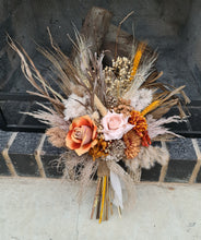 Load image into Gallery viewer, Everlasting flowers rustic orange & blush Elopement set - Bridal bouquet and buttonhole