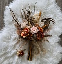 Load image into Gallery viewer, Everlasting flowers rustic orange & blush Elopement set - Bridal bouquet and buttonhole