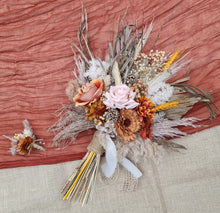 Load image into Gallery viewer, Everlasting flowers rustic orange & blush Elopement set - Bridal bouquet and buttonhole