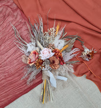 Load image into Gallery viewer, Everlasting flowers rustic orange & blush Elopement set - Bridal bouquet and buttonhole
