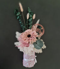Load image into Gallery viewer, Blush pink, green & neutral flowers in pot w Happy Birthday tag