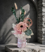 Load image into Gallery viewer, Creamy Blush pink, green & neutral flowers in pot w Happy Birthday tag
