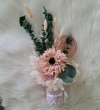 Load image into Gallery viewer, Blush pink, green & neutral flowers in pot w Happy Birthday tag