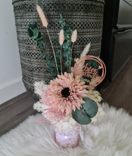 Load image into Gallery viewer, Blush pink, green & neutral flowers in pot w Happy Birthday tag