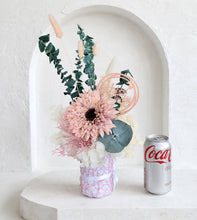 Load image into Gallery viewer, Creamy Blush pink, green & neutral flowers in pot w Happy Birthday tag