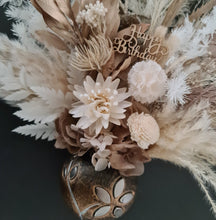 Load image into Gallery viewer, Boho neutral & champagne gold flowers w Happy Birthday tag