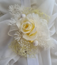 Load image into Gallery viewer, Yellow & white preserved flowers corsage w mini rose - School formal / wedding