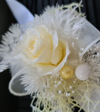 Load image into Gallery viewer, Yellow & white preserved flowers corsage w mini rose - School formal / wedding
