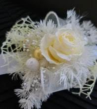 Load image into Gallery viewer, Yellow & white preserved flowers corsage w mini rose - School formal / wedding