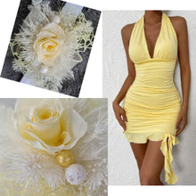 Load image into Gallery viewer, Yellow & white preserved flowers corsage w mini rose - School formal / wedding