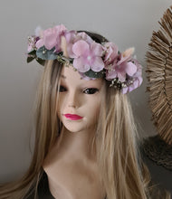 Load image into Gallery viewer, Blush pink & violet everlasting flowers crown – wedding, maternity photoshoot, Han's party