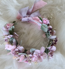 Load image into Gallery viewer, Blush pink & violet everlasting flowers crown – wedding, maternity photoshoot, Han's party