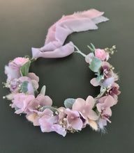 Load image into Gallery viewer, Blush pink & violet everlasting flowers crown – wedding, maternity photoshoot, Han's party