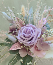 Load image into Gallery viewer, Pastel pink & violet glitter double everlasting flowers cake topper – Happy Birthday