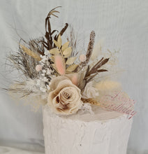 Load image into Gallery viewer, Nude preserved rose w pink cake topper – Happy Birthday