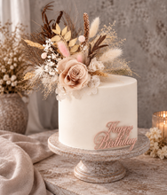 Load image into Gallery viewer, Nude preserved rose w pink cake topper – Happy Birthday