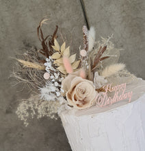 Load image into Gallery viewer, Nude preserved rose w pink cake topper – Happy Birthday