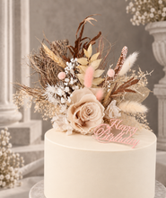 Load image into Gallery viewer, Nude preserved rose w pink cake topper – Happy Birthday