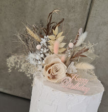 Load image into Gallery viewer, Nude preserved rose w pink cake topper – Happy Birthday