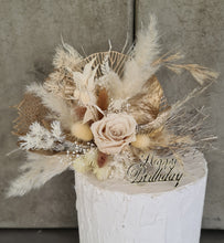 Load image into Gallery viewer, Neutral cake topper with preserved rose – Happy Birthday